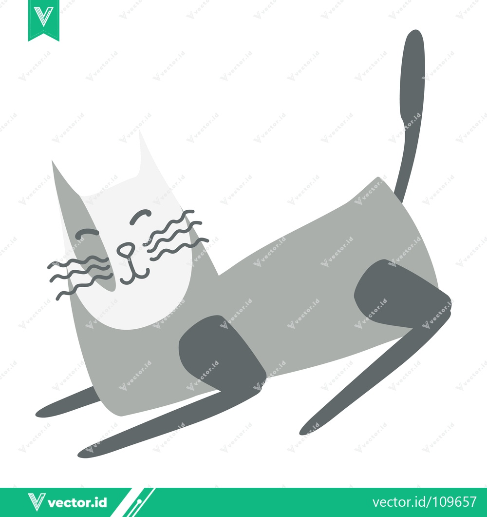 Premium Vector dari Cute cartoon cat stretching and relaxing in a playful pose