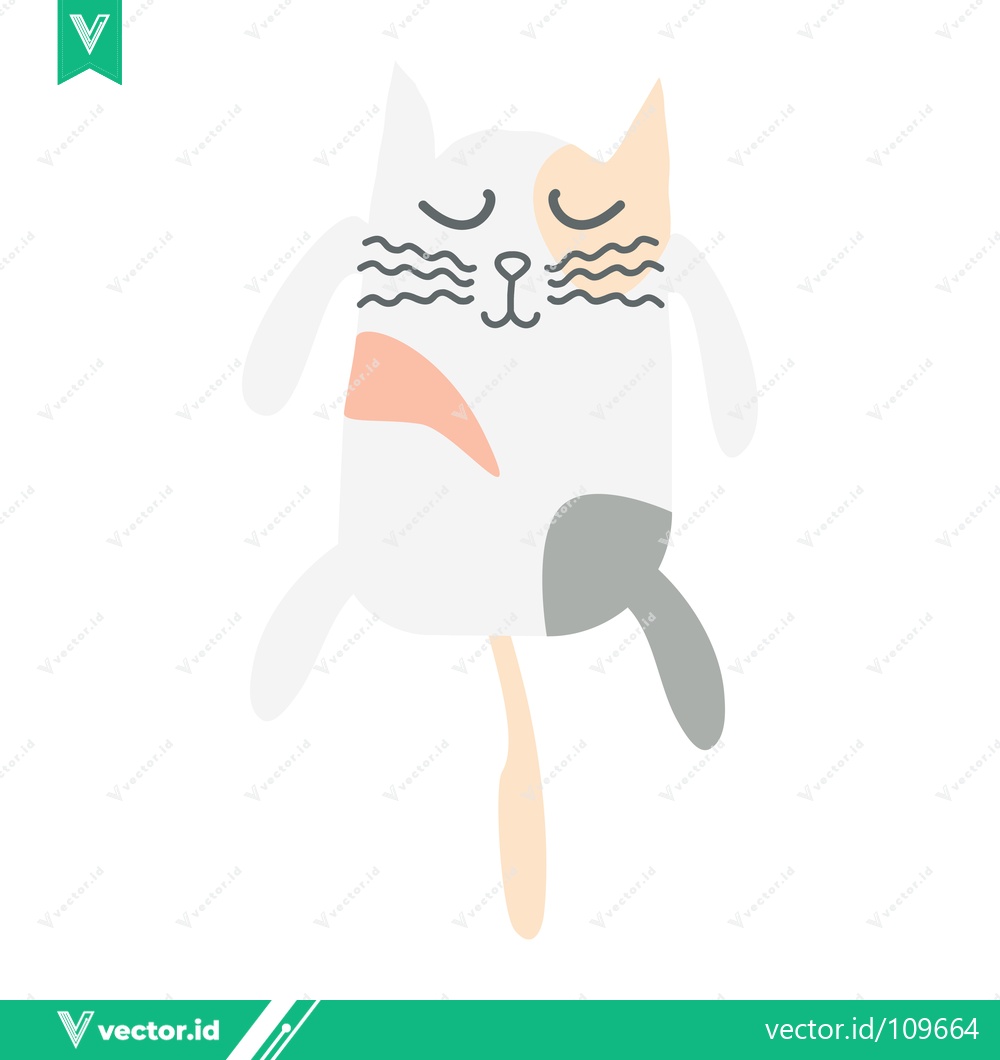 Premium Vector dari Cute Cartoon Cat Illustration with Closed Eyes and Whiskers