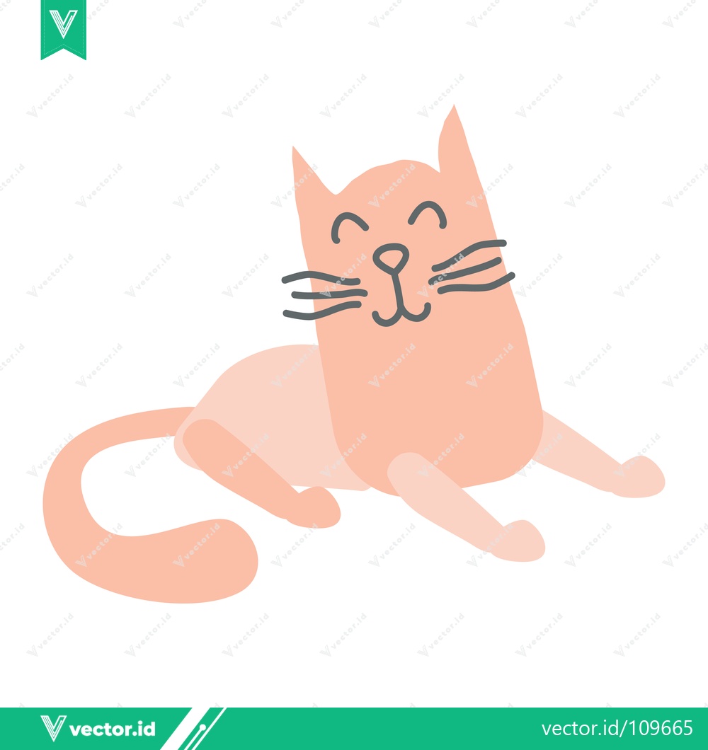 Premium Vector of Cute Peach Cat Illustration with Whiskers and Closed Eyes