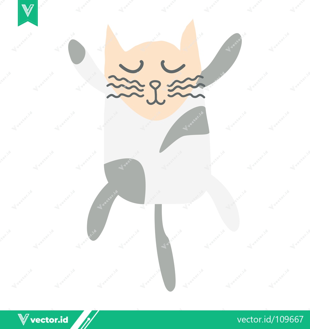 Premium Vector of Cute Cartoon Cat Dancing Joyfully with Closed Eyes