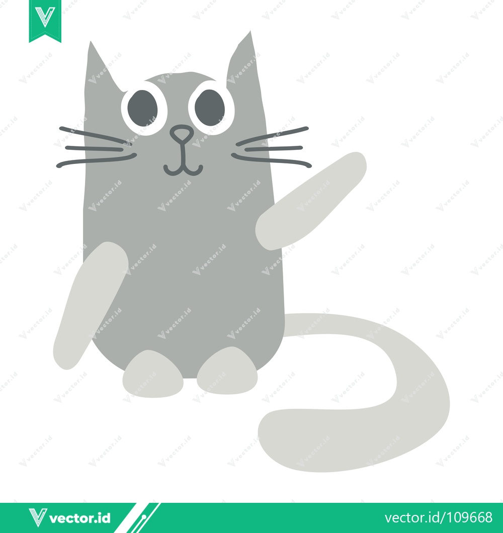 Premium Vector dari Cute cartoon gray cat waving hello with a friendly smile