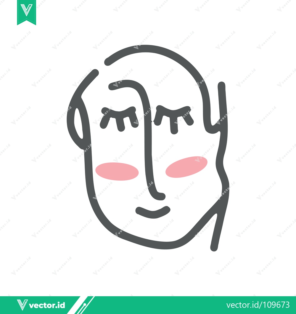 Premium Vector of Minimalist Line Art Face with Closed Eyes and Pink Cheeks