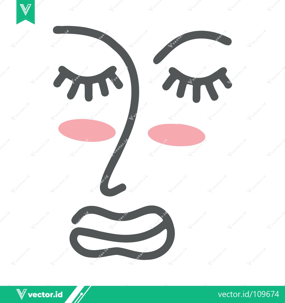 Premium Vector of Minimalist Abstract Face Drawing with Pink Cheeks and Closed Eyes