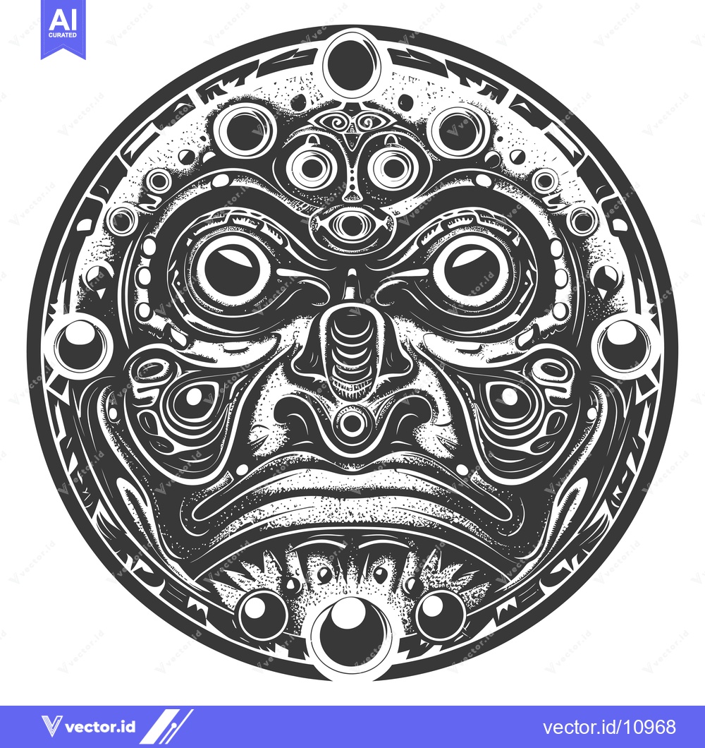 Premium Vector dari Abstract Black and White Circular Design with Eyes and Geometric Shape