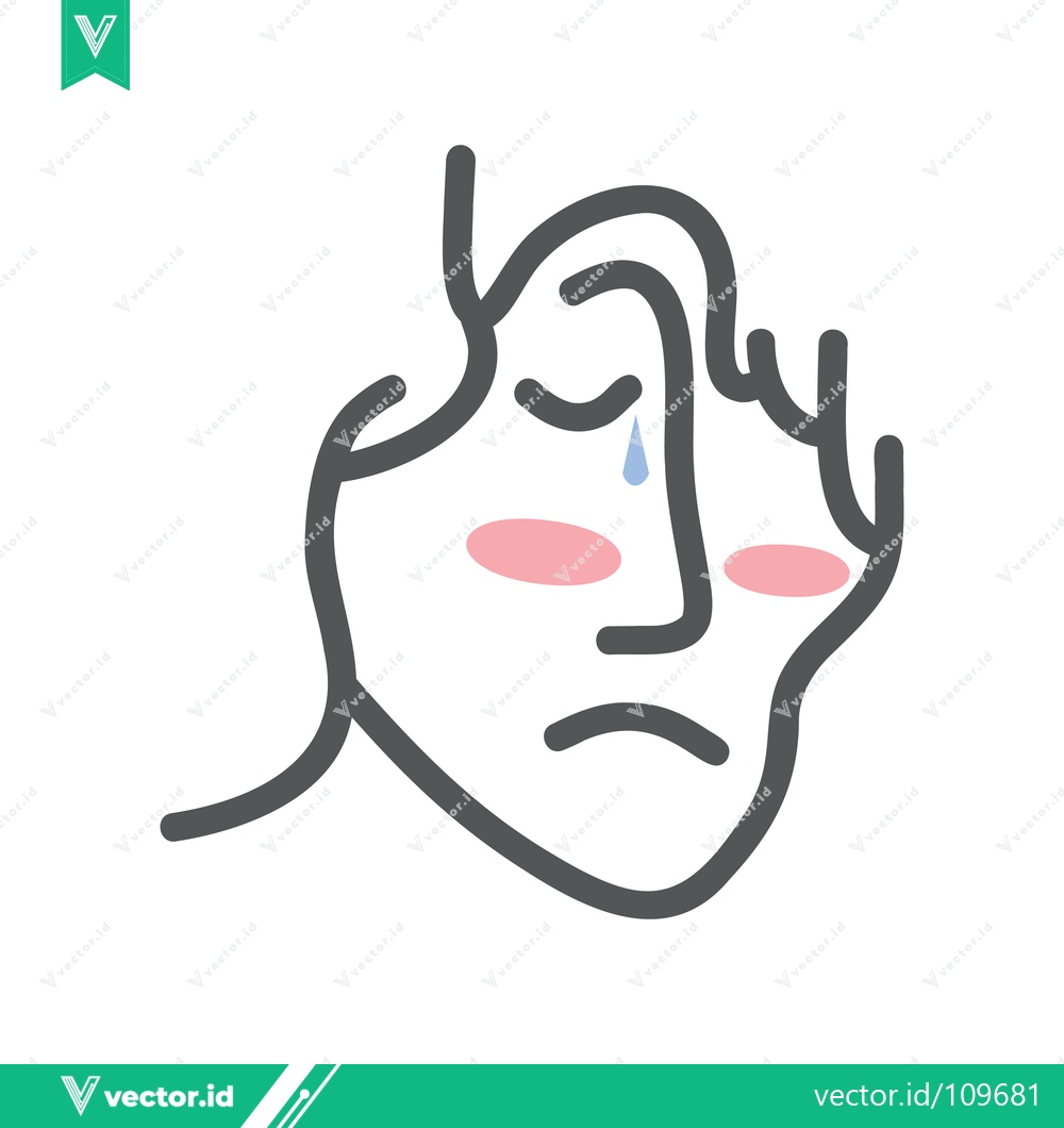 Premium Vector of Minimalist Line Art of a Sad Face with Tears and Blushing Cheeks