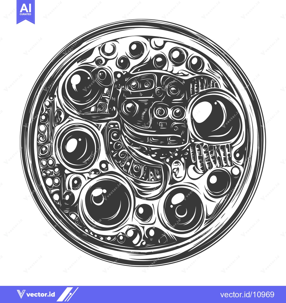 Premium Vector dari Abstract Black and White Circular Pattern with Geometric Shapes and Ey