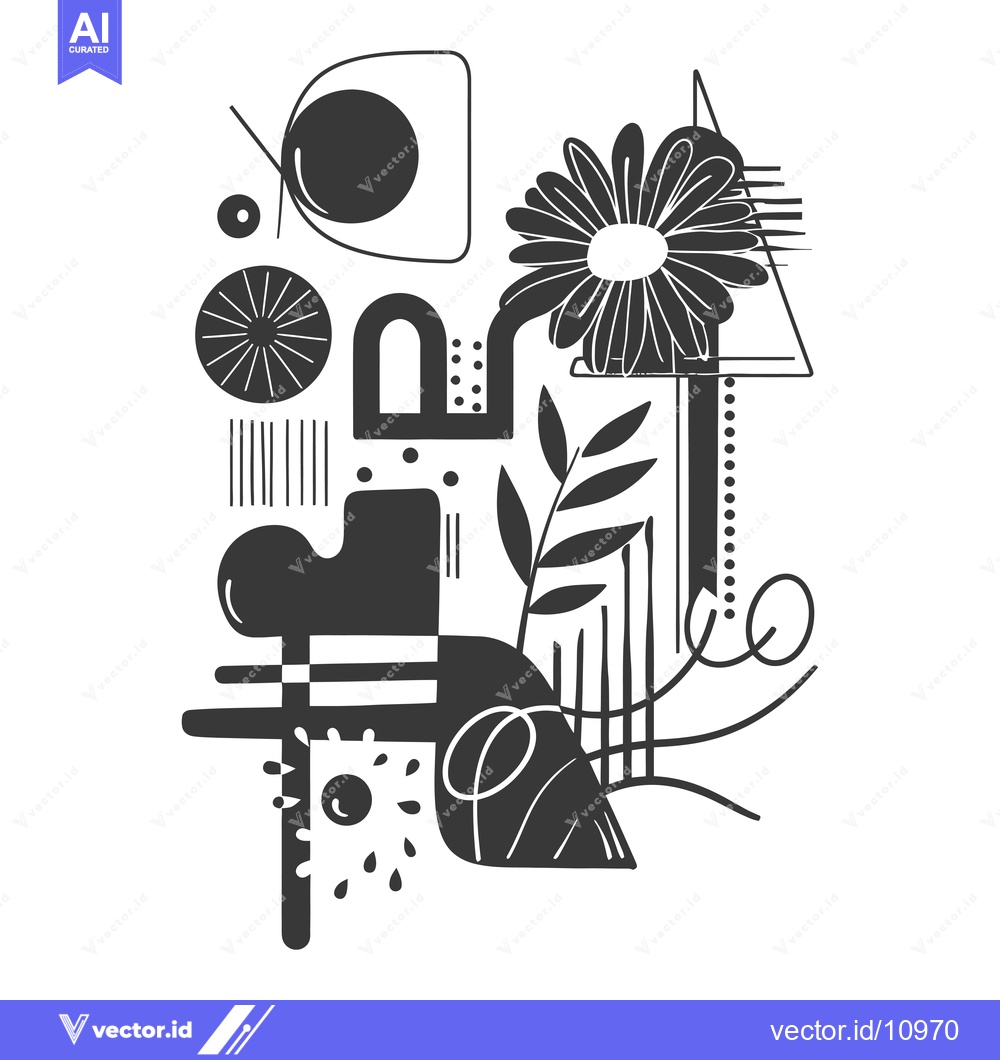 Premium Vector dari Abstract Black and White Composition with Geometric Shapes and Floral