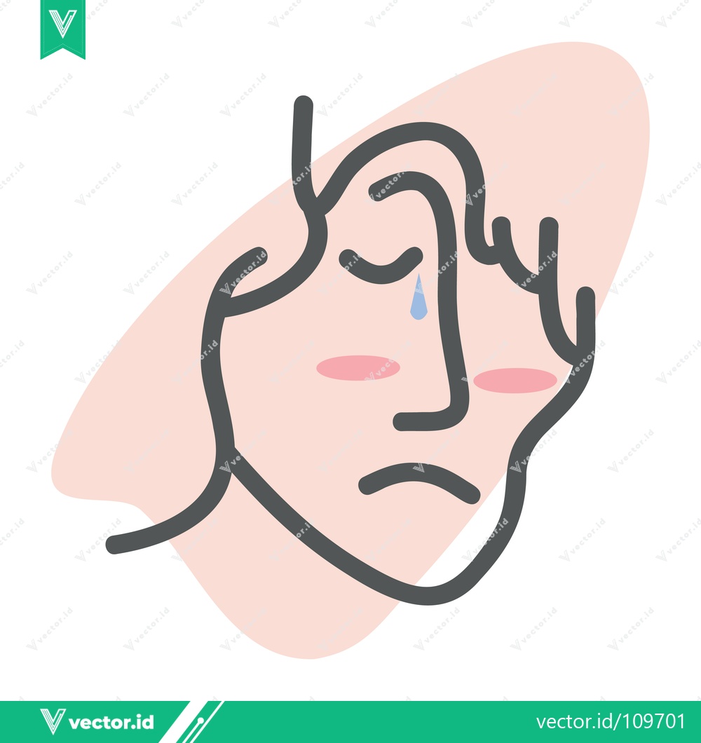 Premium Vector dari Sad Face Illustration with Tear and Blush