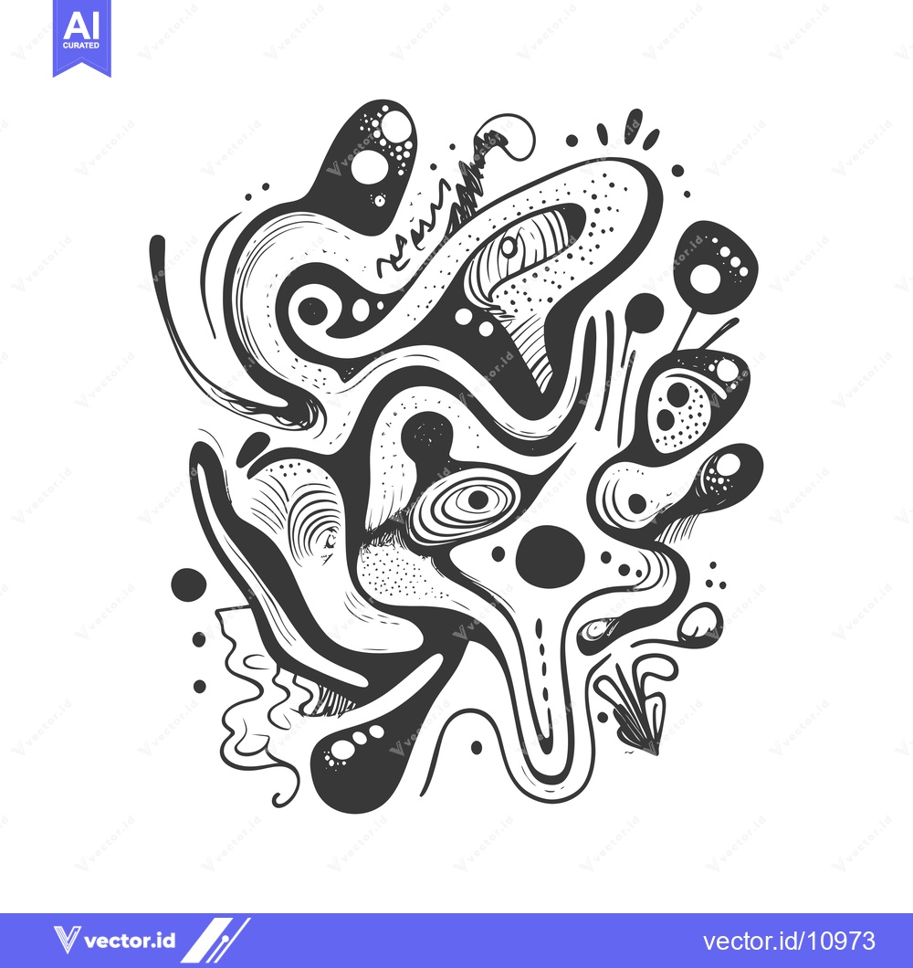 Premium Vector dari Abstract black and white doodle art with organic shapes and patterns.