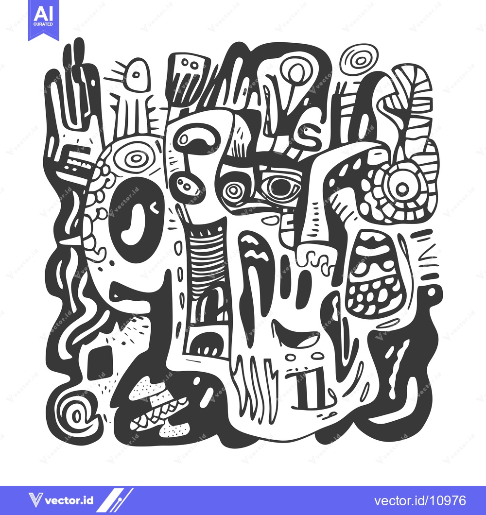 Premium Vector dari Abstract Black and White Doodle Illustration with Shapes and Eyes
