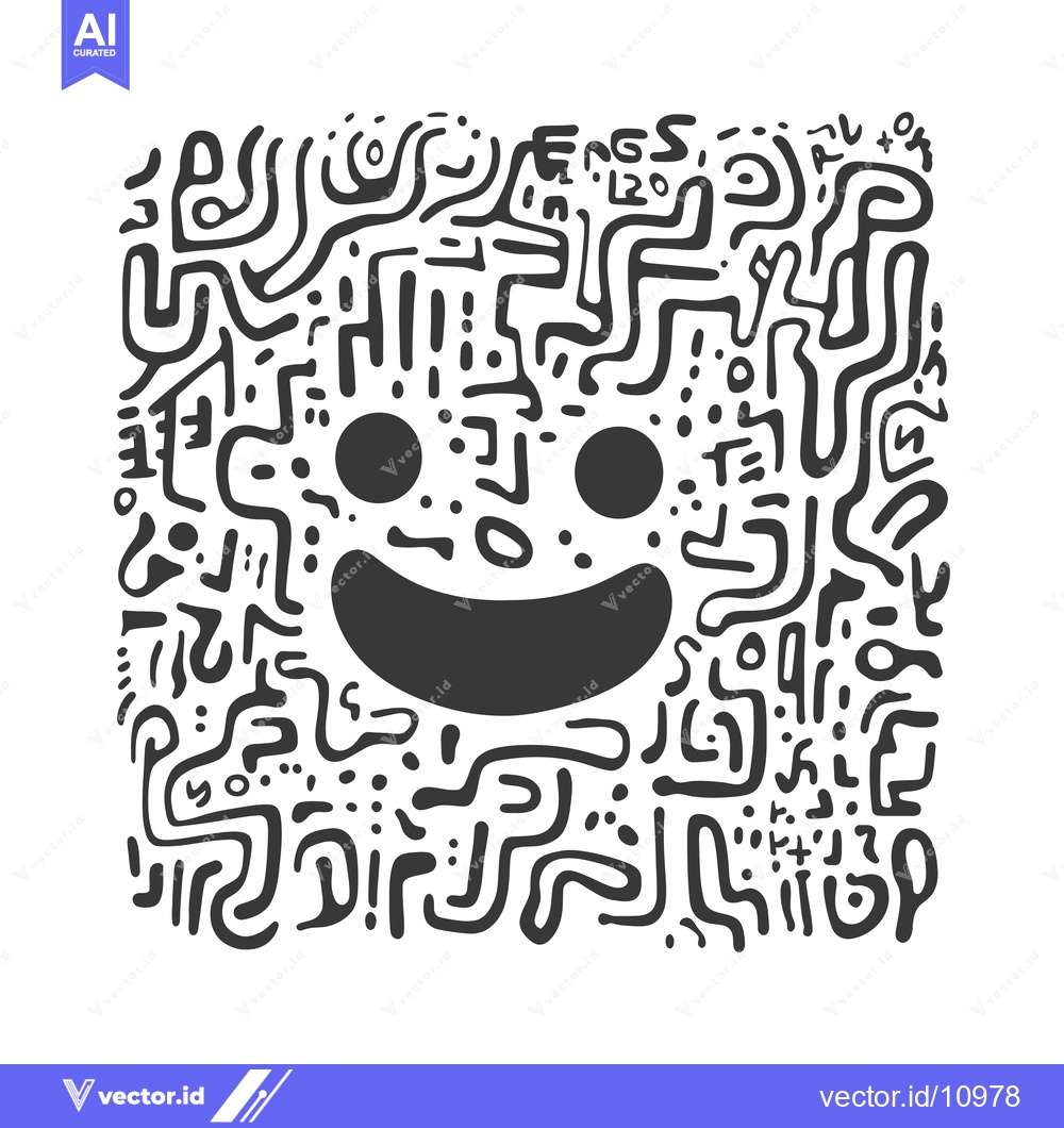 Premium Vector dari Abstract black and white doodle pattern with a smiley face in the cent