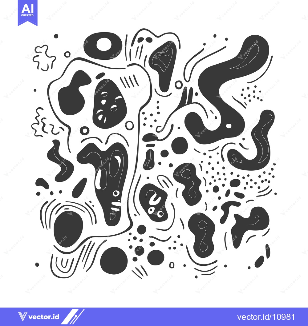 Premium Vector dari Abstract Black and White Doodle Pattern with Organic Shapes