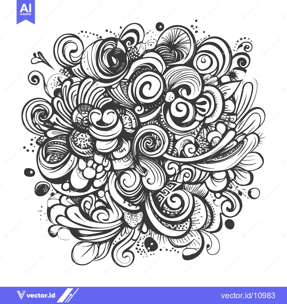 Premium Vector of Abstract Black and White Doodle Pattern with Swirls and Curls