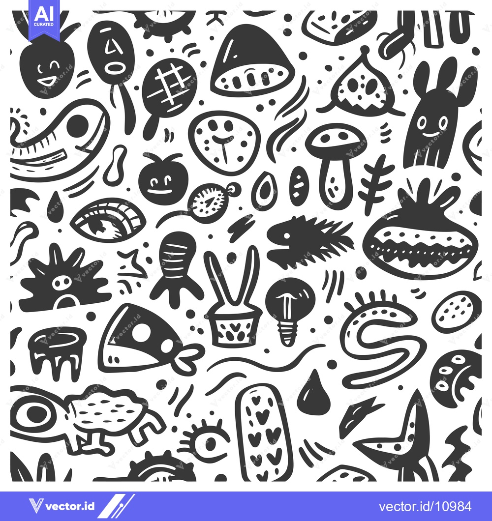 Premium Vector dari Abstract Black and White Doodle Pattern with Various Shapes and Creatu