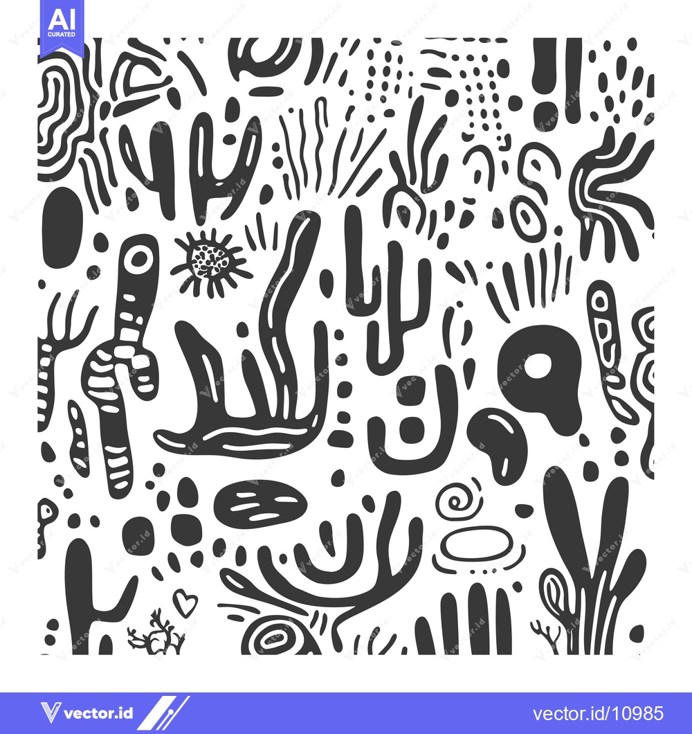 Premium Vector of Abstract black and white doodle pattern with various shapes and lines.