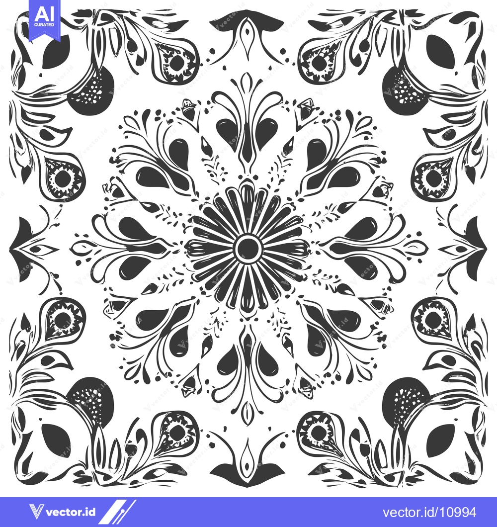 Premium Vector dari Abstract Black and White Floral Pattern with Central Circle