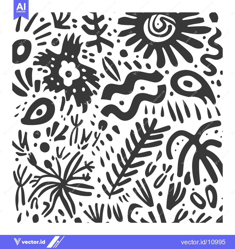 Premium Vector of Abstract Black and White Floral Pattern with Geometric Shapes