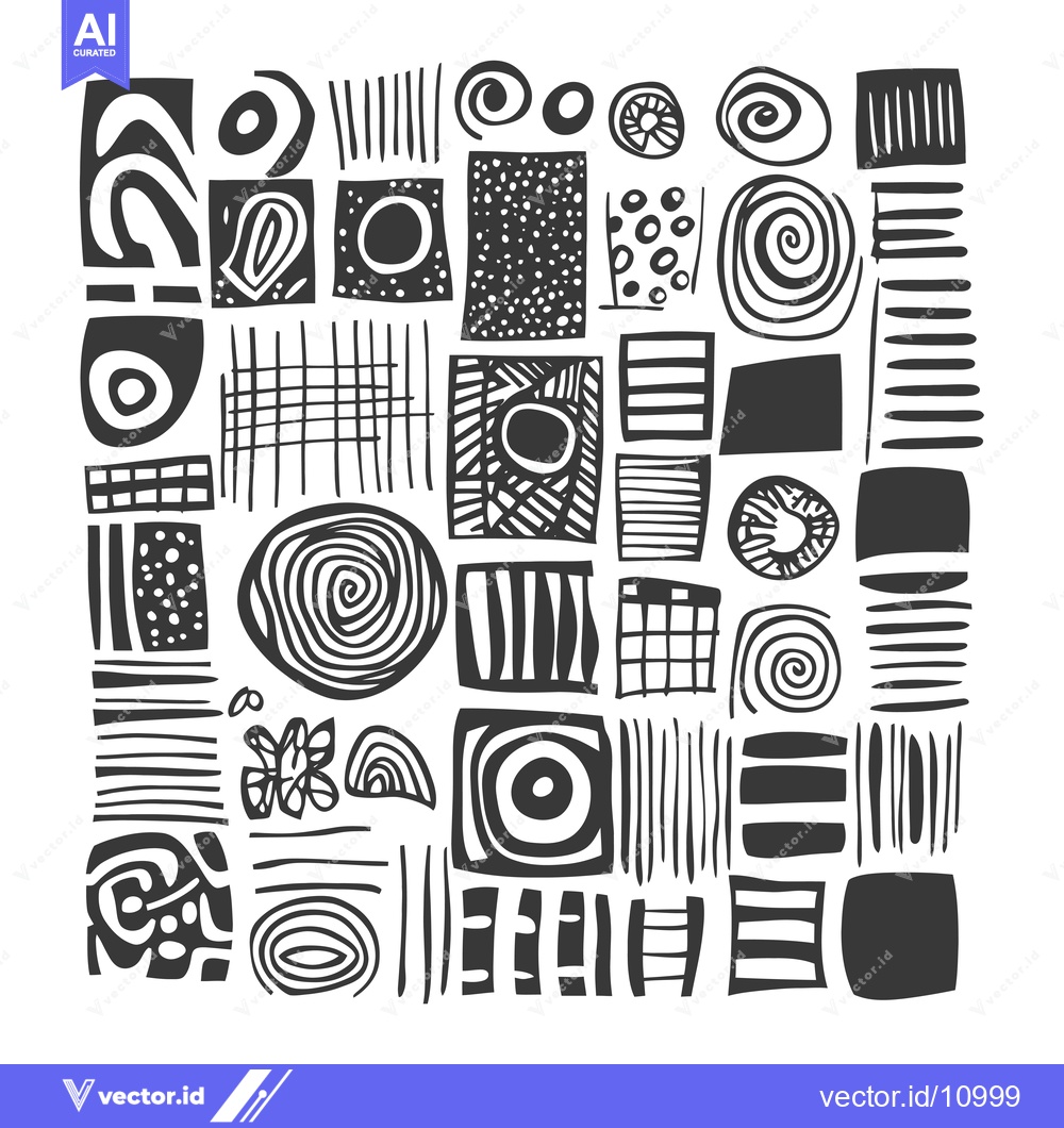 Premium Vector dari Abstract Black and White Geometric Pattern with Circles, Squares, and