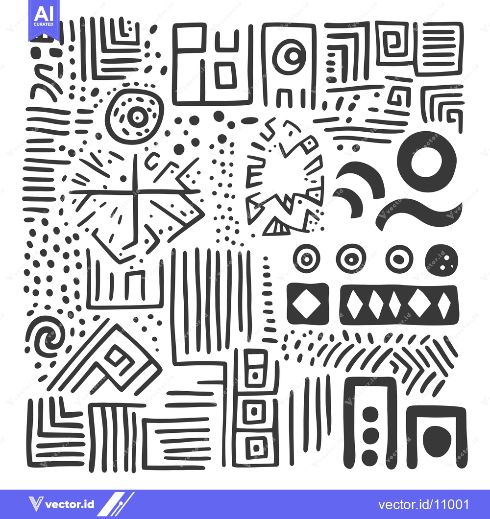 Premium Vector of Abstract Black and White Geometric Pattern with Hand-Drawn Shapes