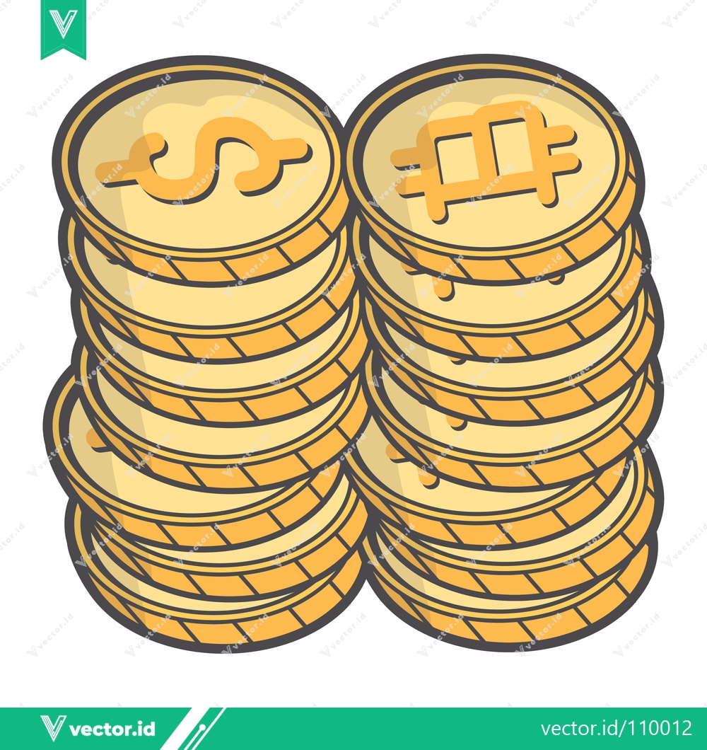 Premium Vector dari Stacks of Gold Coins with Dollar and Bitcoin Symbols
