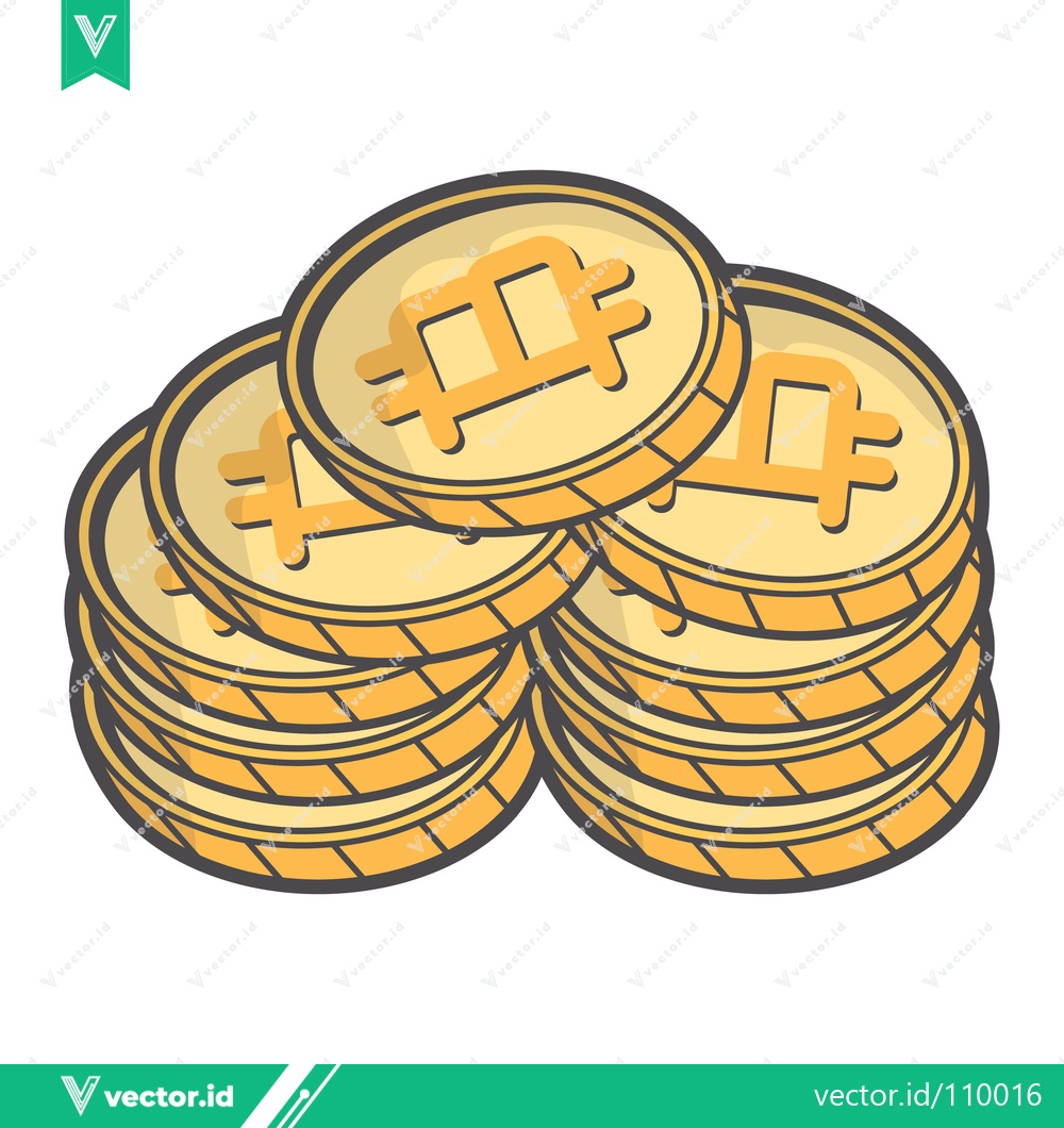 Premium Vector dari Stack of Golden Cryptocurrency Coins with Unique Symbol