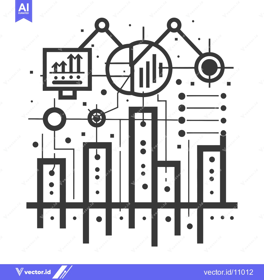 Premium Vector of Abstract Black and White Graphic with Bar Charts, Circles, and Lines