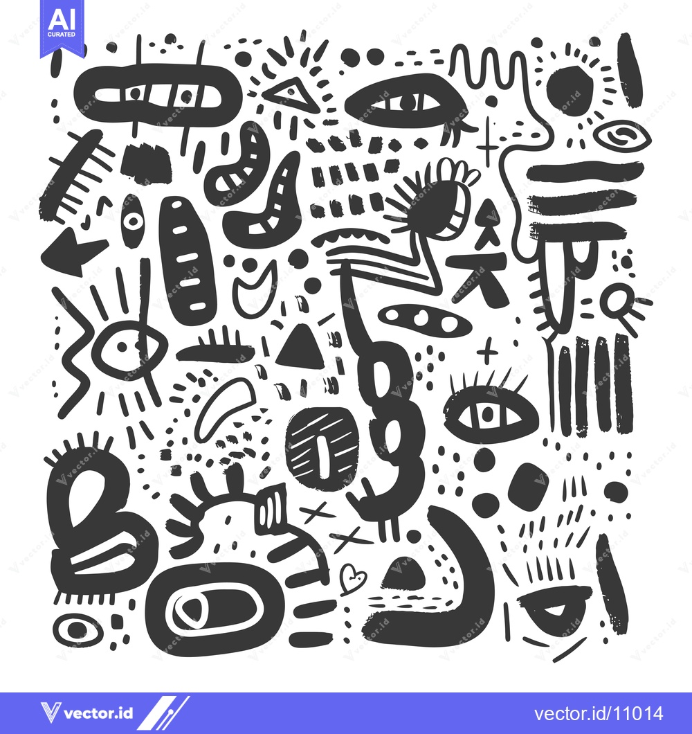 Premium Vector dari Abstract black and white hand drawn doodle pattern with various shapes