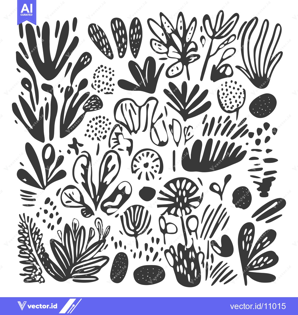 Premium Vector dari Abstract Black and White Hand-Drawn Floral Pattern