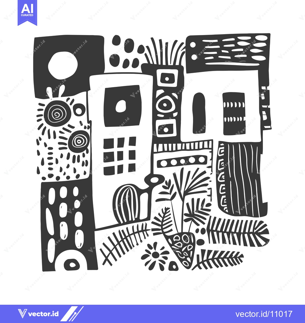 Premium Vector dari Abstract Black and White Hand-Drawn Illustration of Buildings and Plan