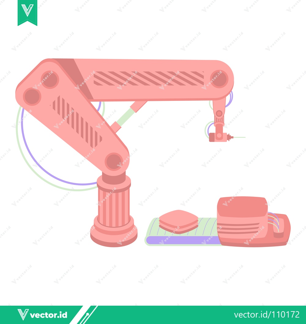 Premium Vector of Robotic Arm Assembling Product on Production Line
