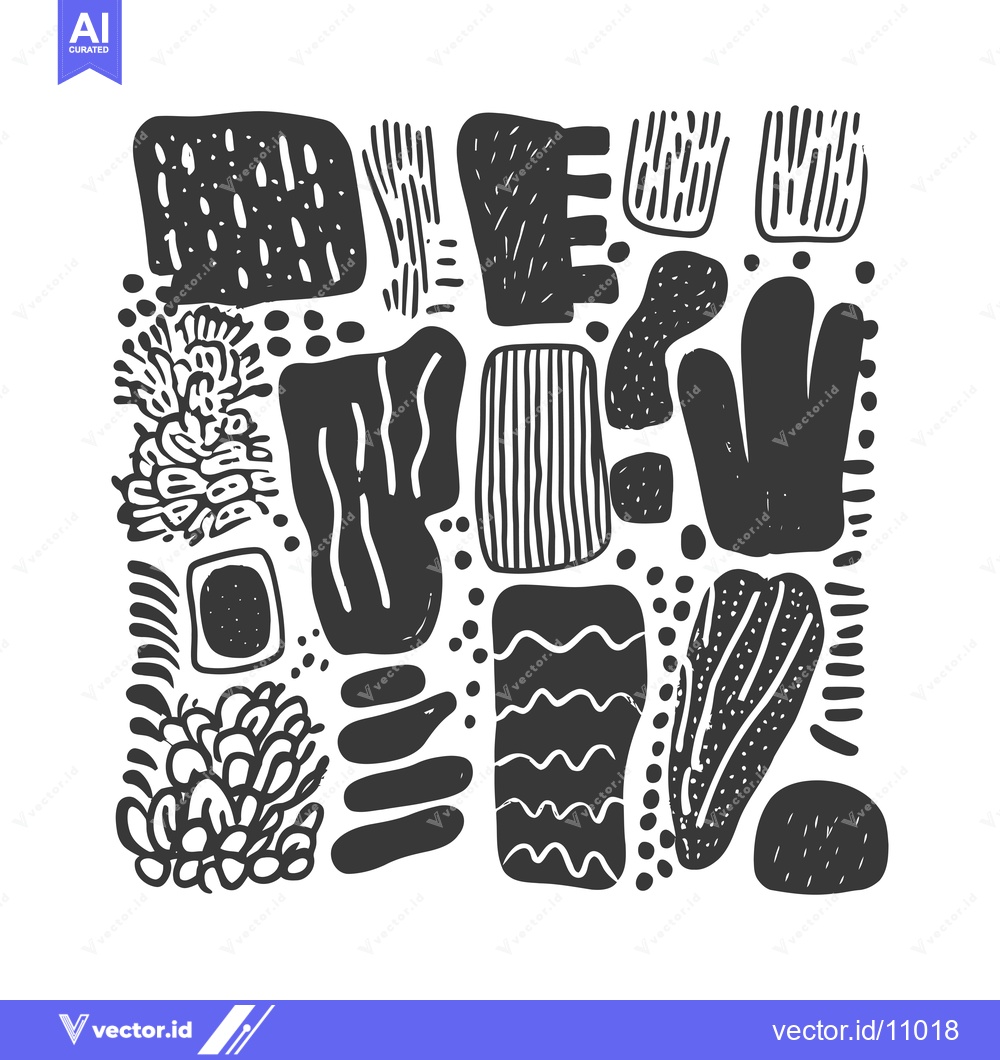 Premium Vector dari Abstract Black and White Hand-Drawn Pattern with Geometric and Organic