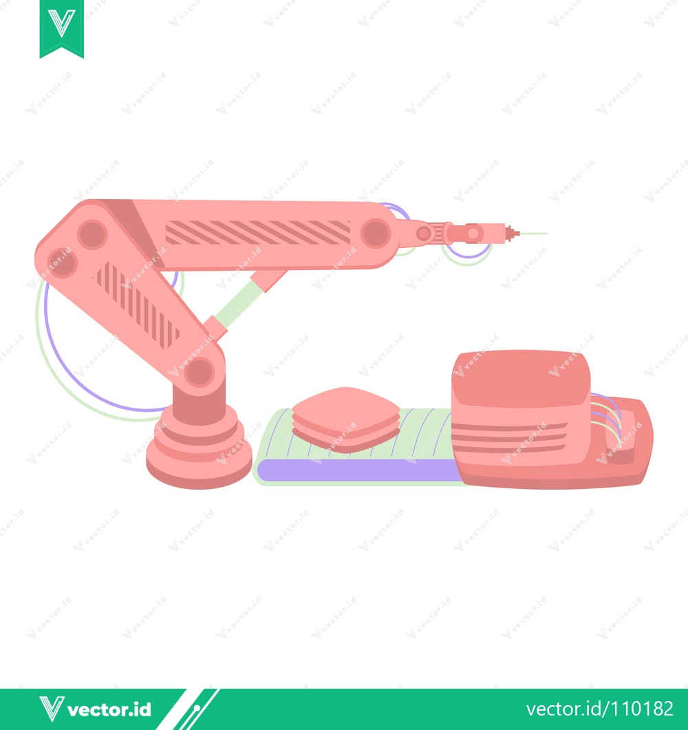 Premium Vector of Automated Robotic Arm Manufacturing Process Illustration
