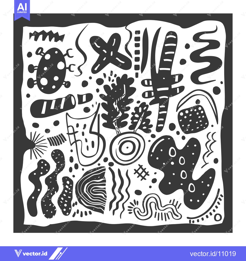 Premium Vector of Abstract Black and White Hand-Drawn Pattern with Geometric Shapes and