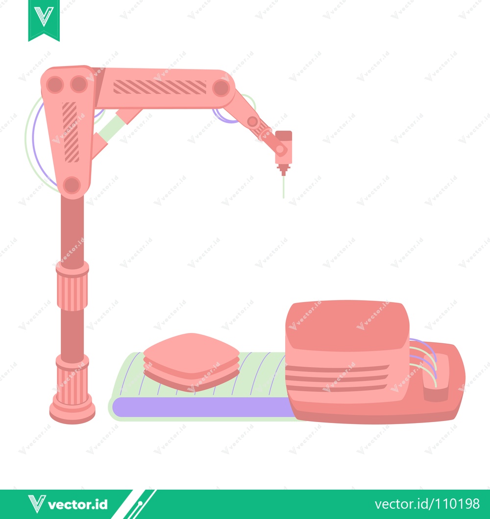 Premium Vector dari Robotic Arm 3D Printing a Product on a Conveyor Belt