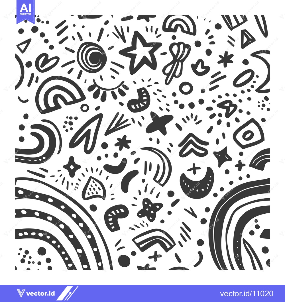 Premium Vector dari Abstract Black and White Hand-Drawn Pattern with Geometric Shapes and