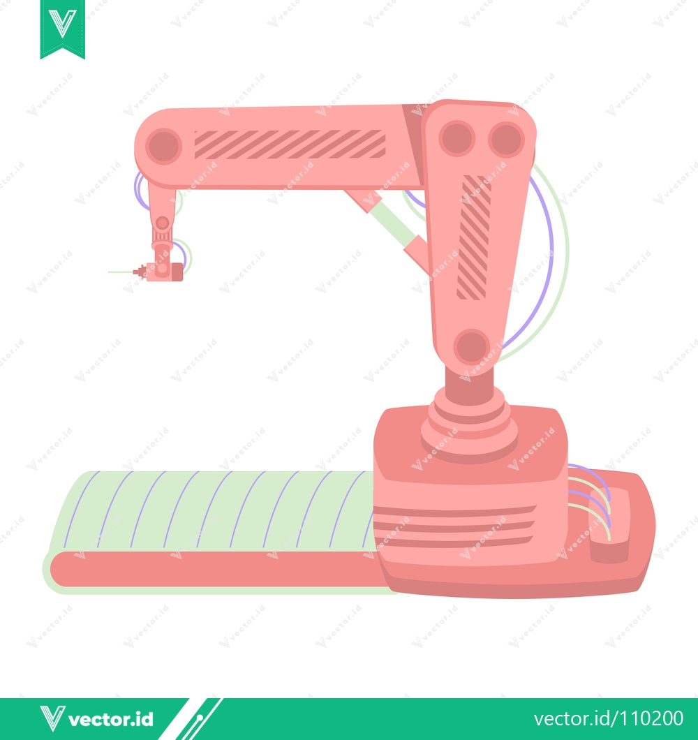 Premium Vector of Automated Robotic Arm on a Conveyor Belt in a Factory Setting