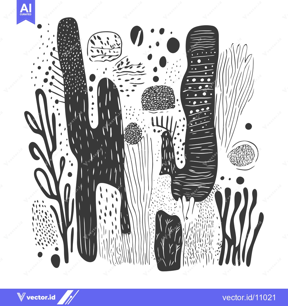 Premium Vector dari Abstract Black and White Hand-Drawn Pattern with Organic Shapes