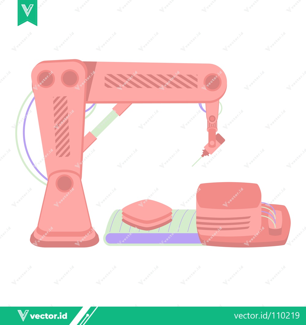 Premium Vector of Automated Robotic Arm Assembling Product on Manufacturing Line