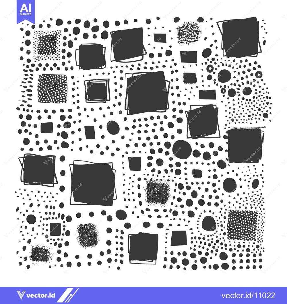 Premium Vector dari Abstract Black and White Hand Drawn Pattern with Squares and Circles