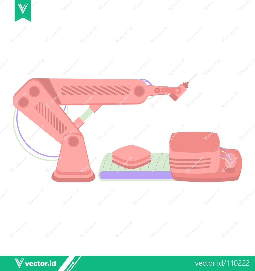 Premium Vector of Automated Robotic Arm Assembling Product on Conveyor Belt