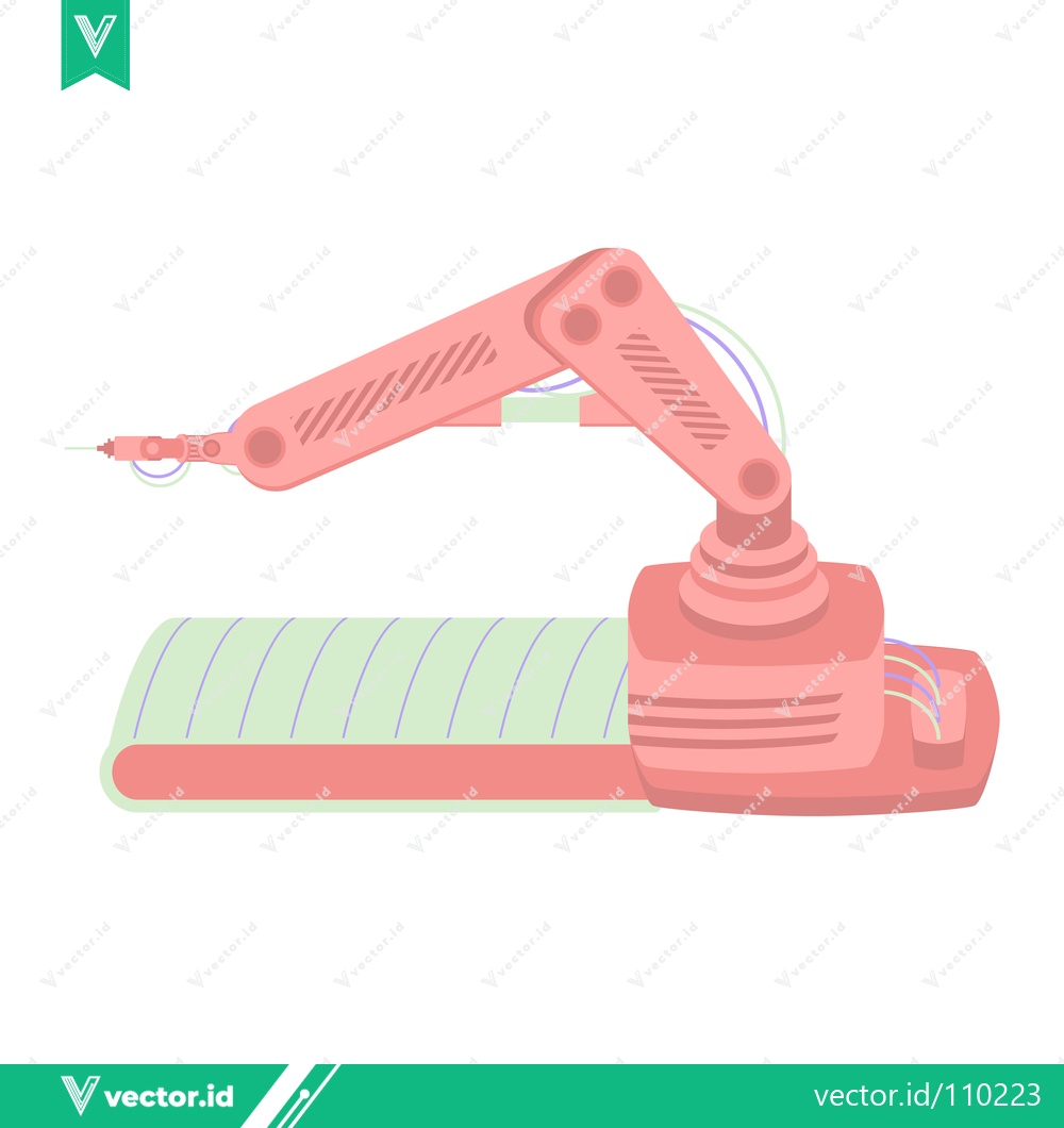 Premium Vector dari Automated Robotic Arm on a Conveyor Belt in a Factory Setting