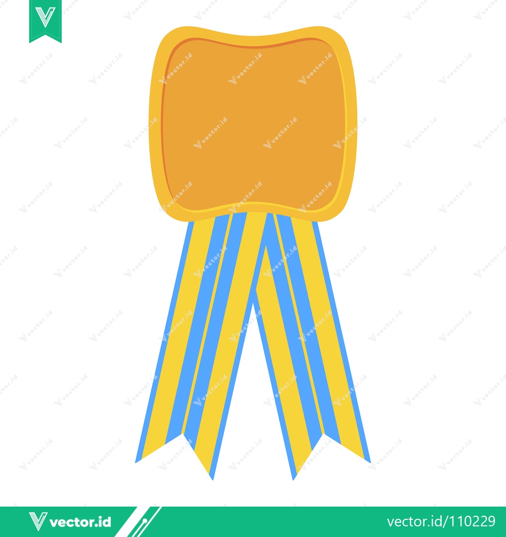 Premium Vector of Golden Award Ribbon with Blue and Yellow Stripes