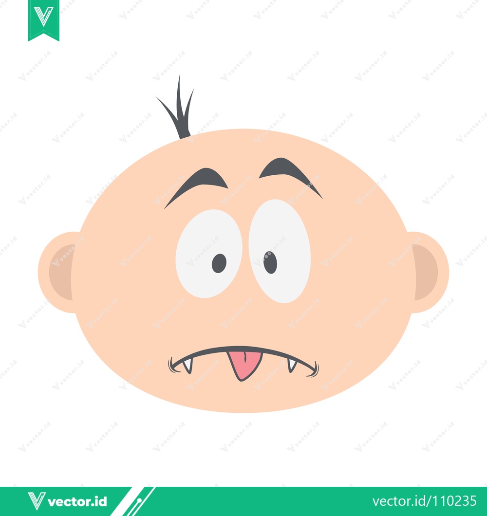 Premium Vector of Cartoon Baby Face with Surprised Expression and Tongue Out