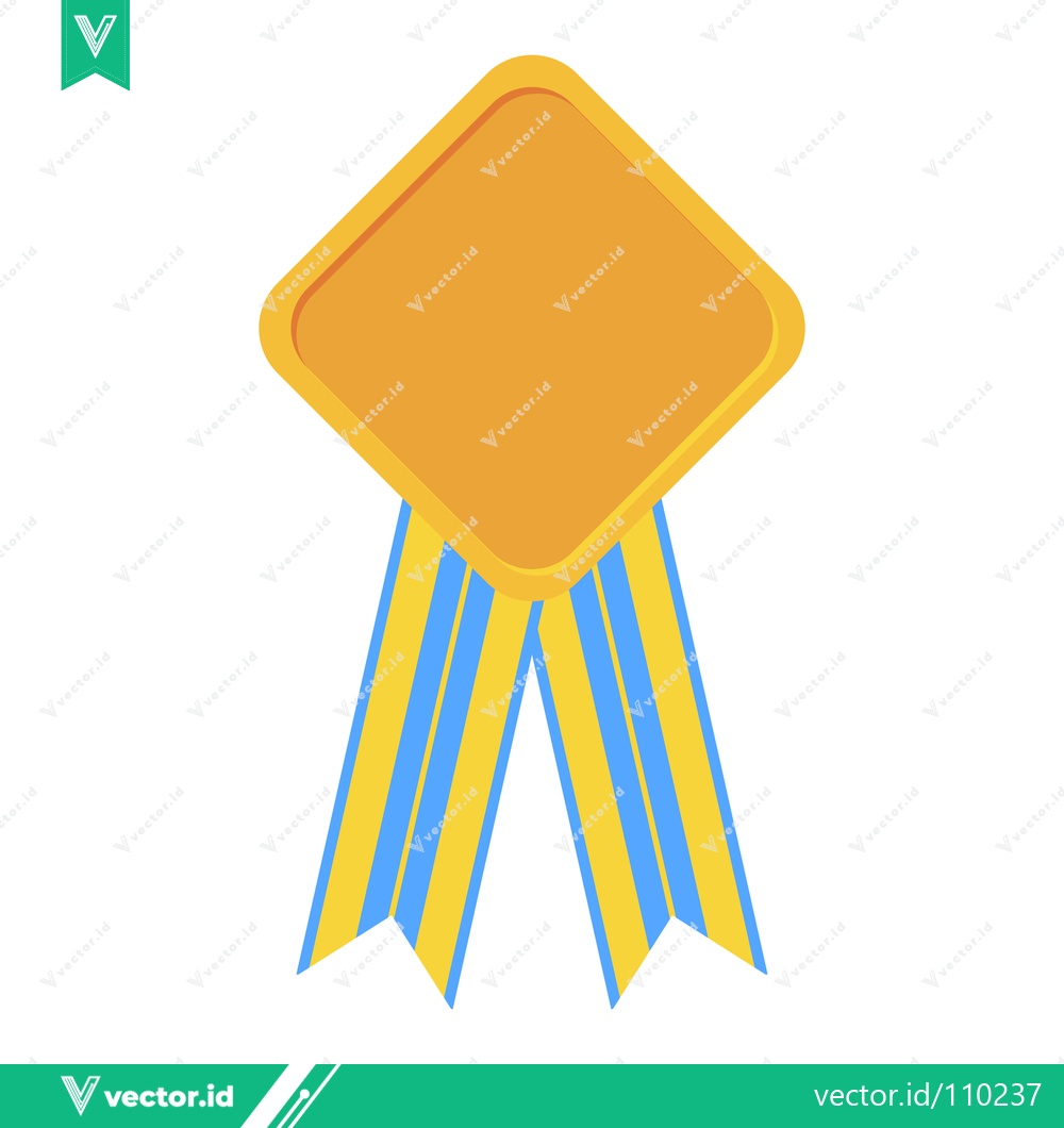 Premium Vector of Golden Award Ribbon with Blue and Yellow Stripes