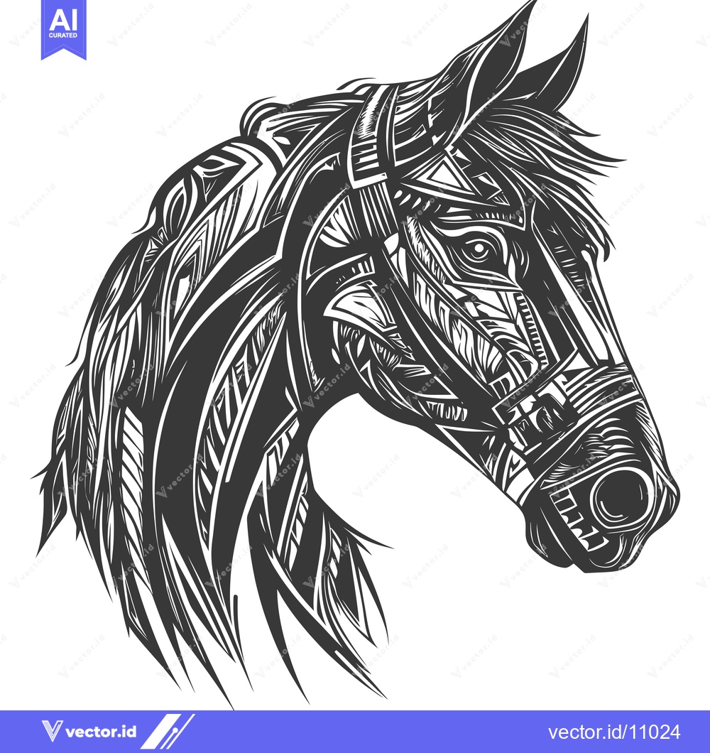 Premium Vector dari Abstract Black and White Horse Head with Geometric Pattern