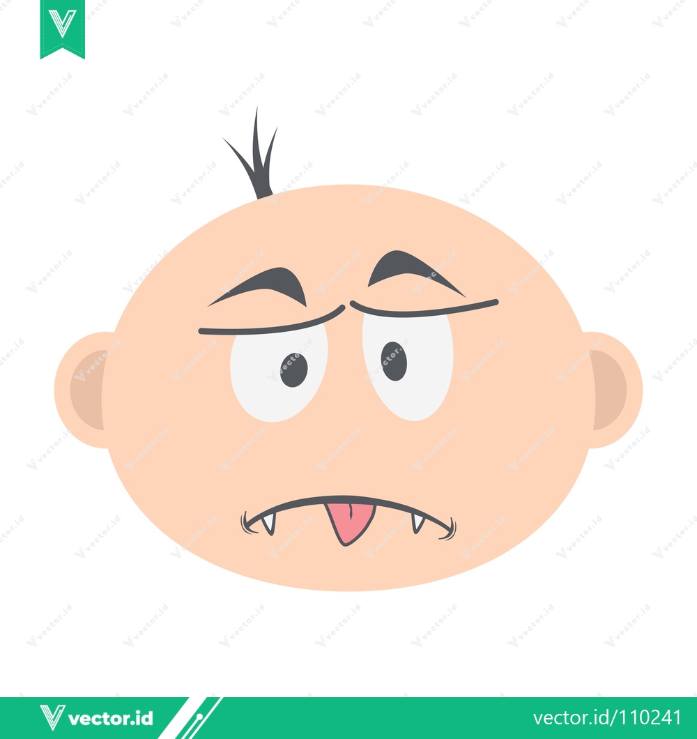 Premium Vector of Funny Cartoon Baby Face with a Grumpy Expression and Tongue Sticking Out