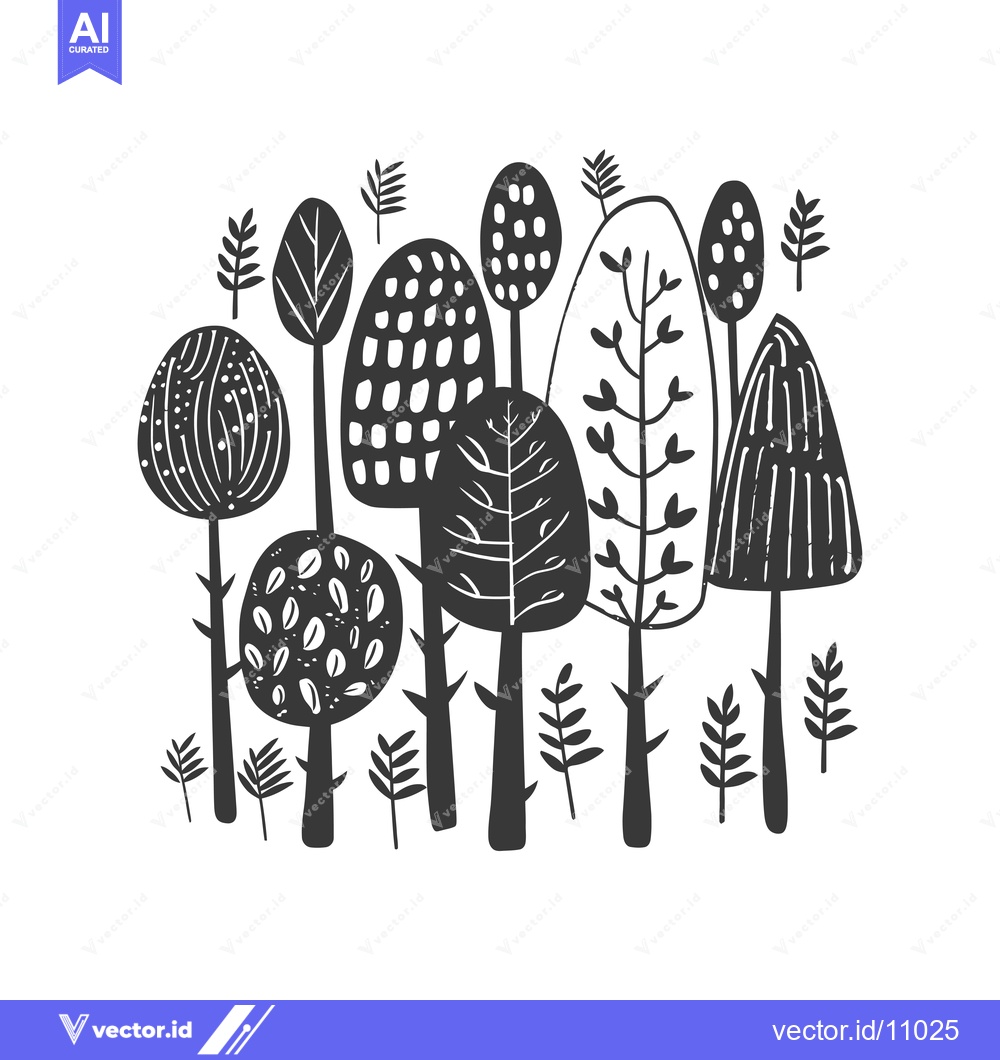 Premium Vector of Abstract Black and White Illustration of a Forest