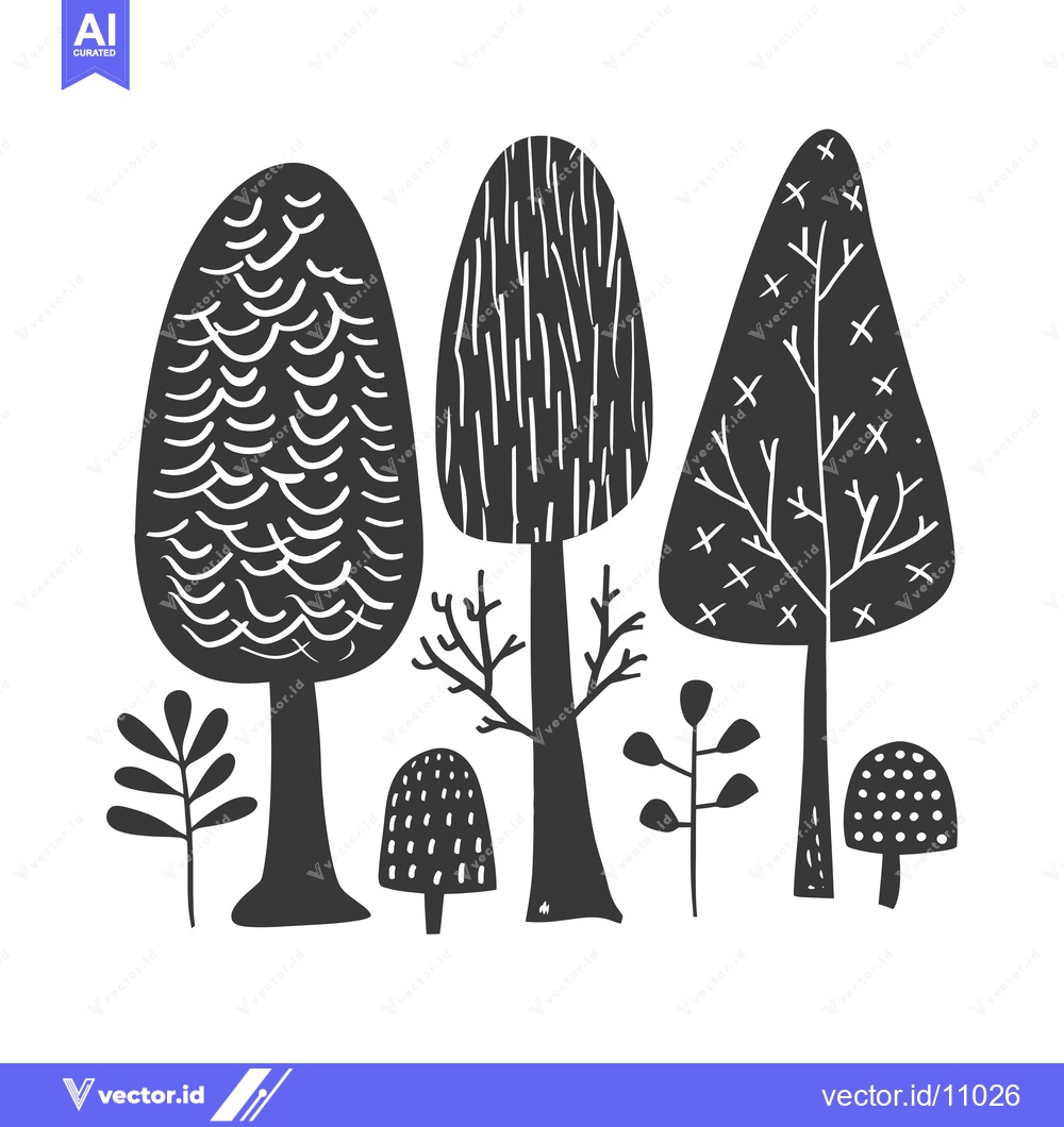 Premium Vector dari Abstract Black and White Illustration of a Forest with Trees, Branches