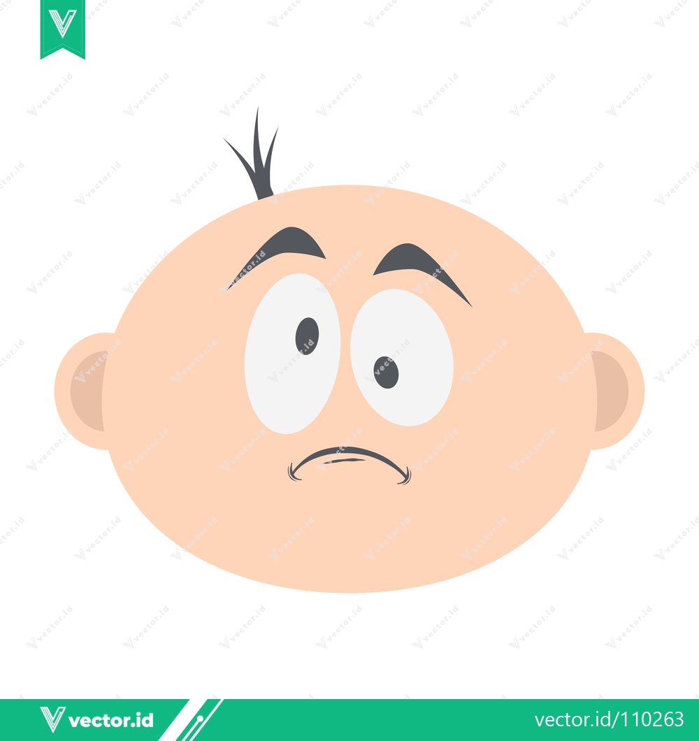 Premium Vector of Cartoon Baby Face with Worried Expression and Big Eyes