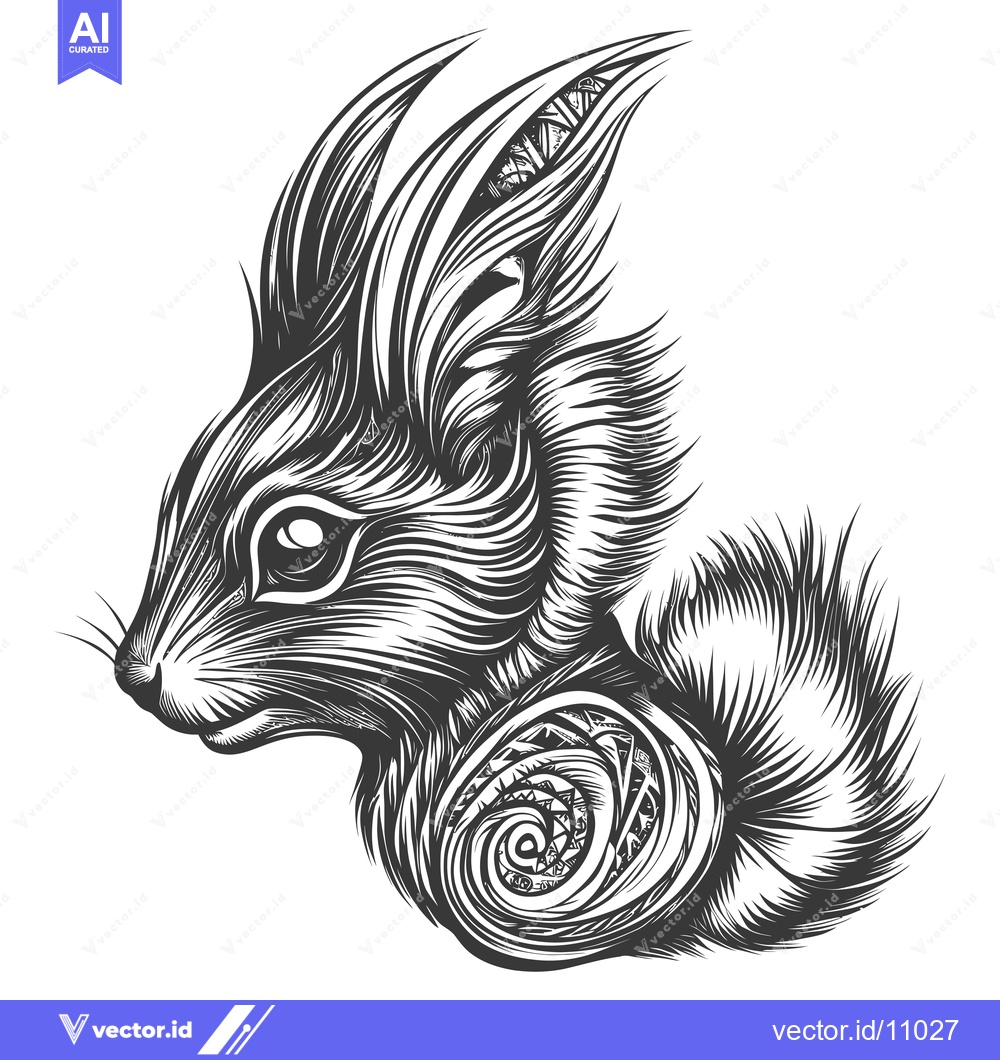Premium Vector of Abstract Black and White Illustration of a Squirrel's Head